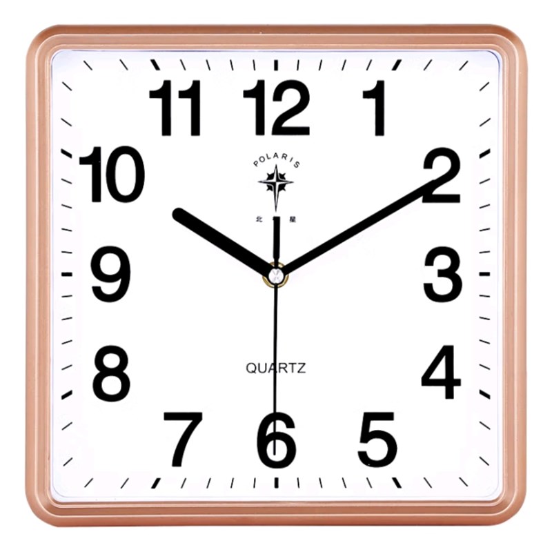 北极星方形挂钟客厅钟表现代时钟简约方形石英钟2609金色25*25cm