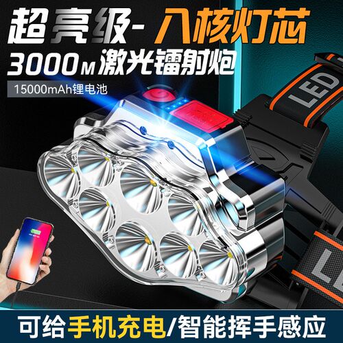 新款LED强光感应式头灯可充电长续航超亮式远射头戴式夜钓灯