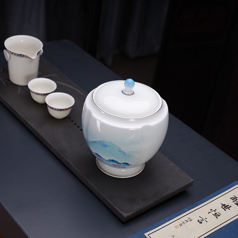 茶叶罐陶瓷山水复古密封罐存茶罐储茶罐大号普洱茶盒家用茶叶桶