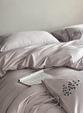 100s高支提花长绒棉薄雾紫色床上四件套1.5m1.8全棉床单被套裸睡