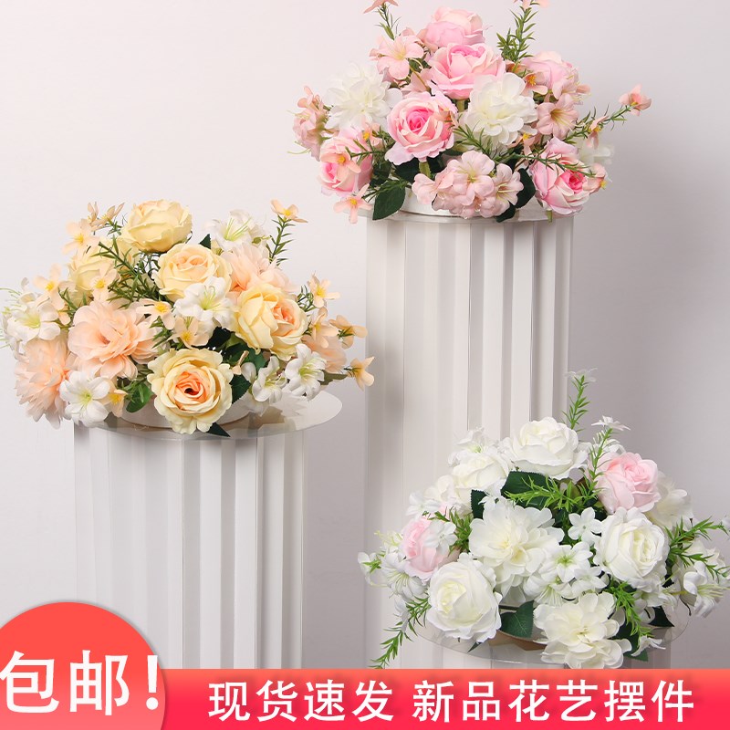 新款婚礼装饰布置路引花球桌花摆件商场橱窗交车仪式仿真绢花玫瑰