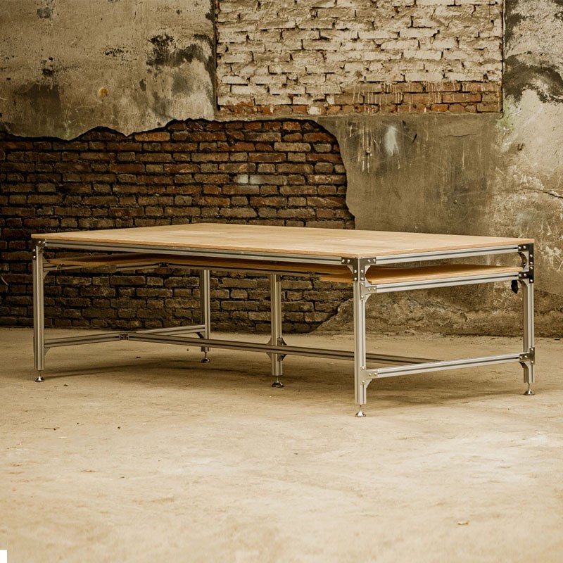 实木工作台桌子工业风会议桌长桌铝材电脑桌桦木办公桌简约长桌子