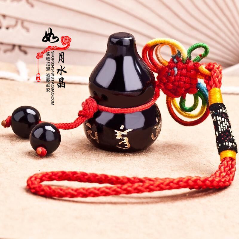 天然黑曜石六字大明咒黑曜石葫芦汽车挂件 水晶黑葫芦挂件 509