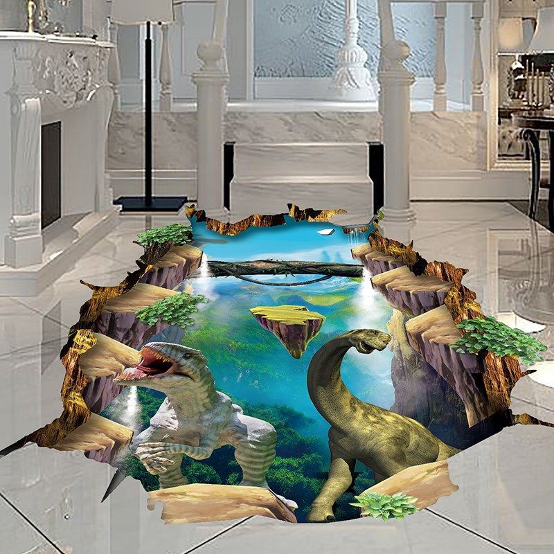 恐龙3d立体墙贴纸贴画卧室客厅地板商场活动防水装饰地贴创意海豚