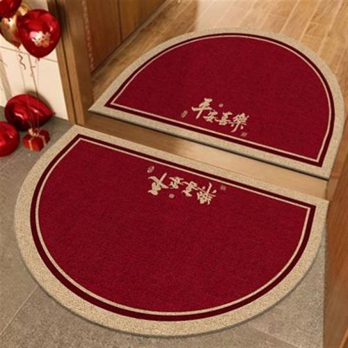 平安喜乐半圆加厚丝圈地垫门垫入户门地毯大门口进门喜庆红色防滑