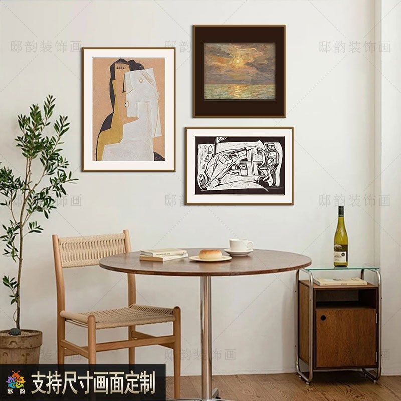 民宿酒店组合卧室装饰画中古风客厅样板间晶瓷画家居软装餐厅挂画