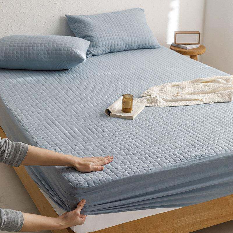 简约风无印纯色春夏四季通用夹棉床笠薄床垫保护套床垫罩防滑斗笠