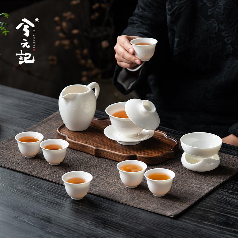 白瓷盖碗茶杯茶具套装家用整套办公会客泡茶小套羊脂玉瓷2025新款
