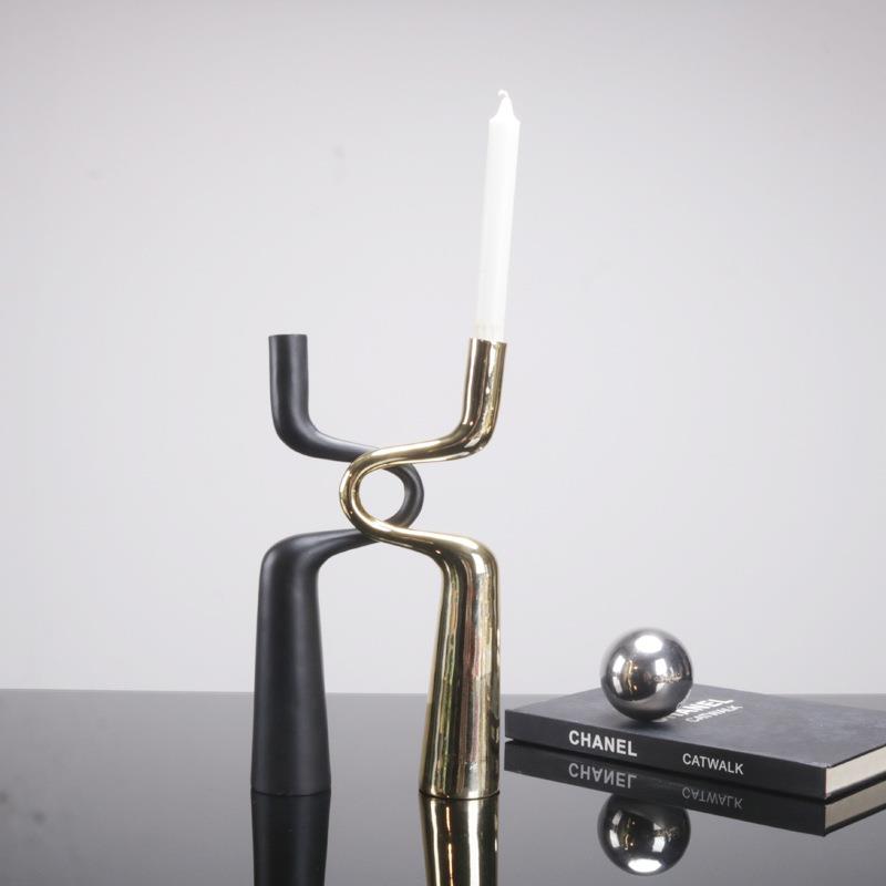 现代简约轻奢黑色几何烛台极简烛台摆件售楼处样板间软装饰品