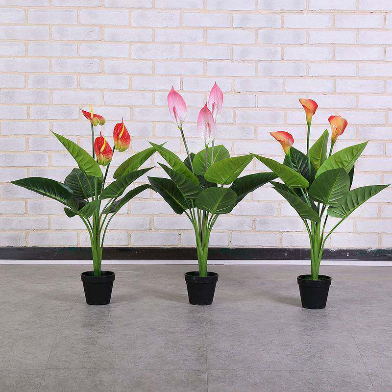 新款马蹄莲盆景仿真植物绿色植盆栽餐饮茶楼装饰塑料假树假花红掌