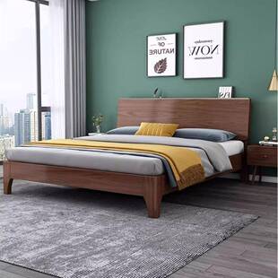 全实木床中试新款家用双人大床简约主卧1.8米出租房用床1.2m单人