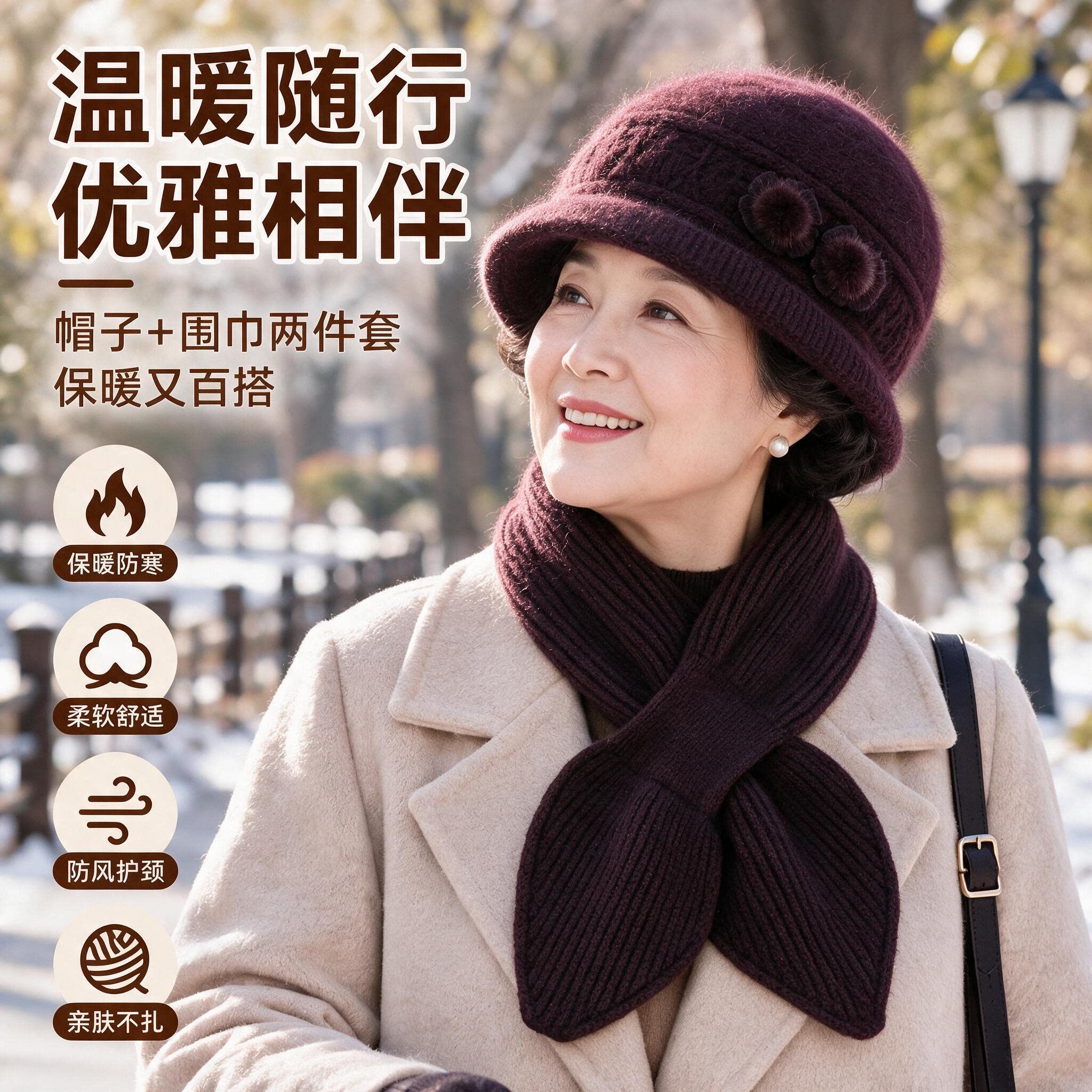 中老年女帽子加绒加厚保暖妈妈盆帽老人奶奶老太太礼帽兔毛针织帽