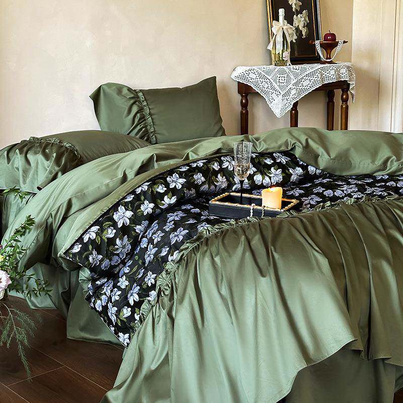 弗洛伦萨法式复古长绒棉纯棉100支贡缎被套全棉床上四件套床单裙1