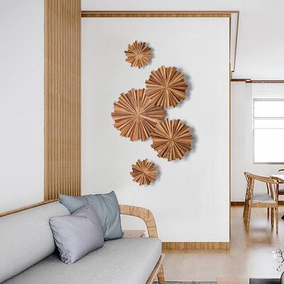 新中式客厅墙面装饰挂件圆形壁饰立体玄关实装饰品木墙墙上壁挂饰