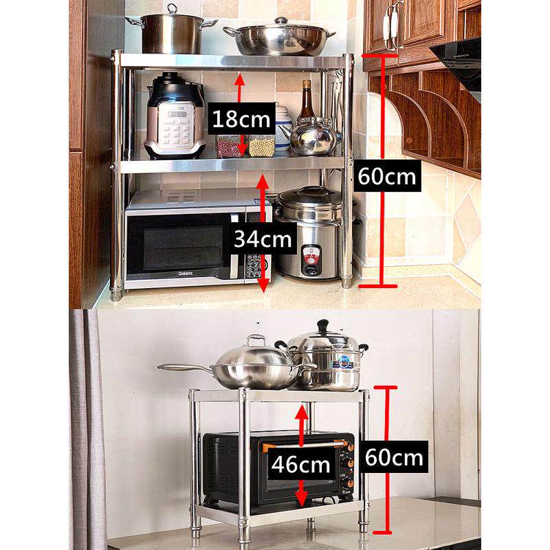 厨房两层置物架2层微波炉灶台台面放盘子架架调料双层架不锈钢碗