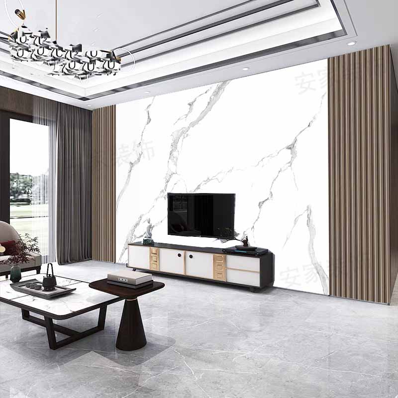 竹木纤维集成墙板电视背景墙木饰面板格栅加大理石客厅简约碳晶板