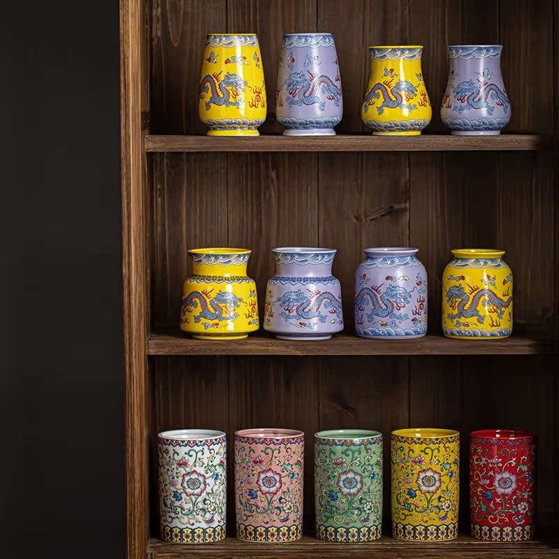 珐琅彩创意时尚文具毛笔圆珠笔铅笔多功能复古办公圆形笔筒小花瓶,节庆用品/礼品,笔筒,淘宝优惠券,粉丝福利购,淘宝优惠卷