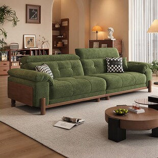 中古风布艺沙发客厅小户型2025新款 枫颂覆古绿色雪尼尔可拆洗