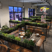 餐饮店工业风隔断半截矮隔墙绿植花架围栏餐厅饭店过道镂空隔断