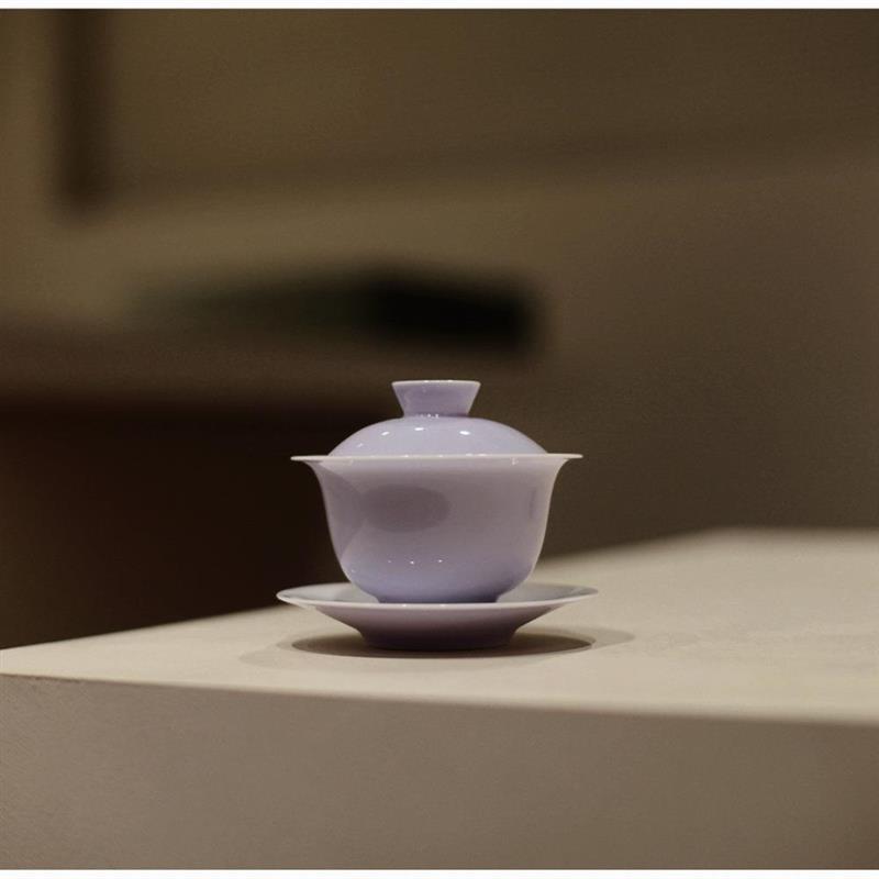 暮山手工薄胎陶瓷紫色功夫茶具三才盖碗泡茶壶单个公道杯品茗杯子