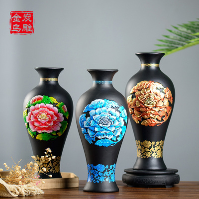 金乌炭雕活性炭插花瓶客厅玄关落地桌面摆件现代家居装饰创意礼品
