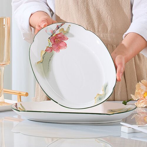 釉中彩陶瓷盘子菜盘家用饭盘套装2024新款中式餐具圆深菜碗盘碟子
