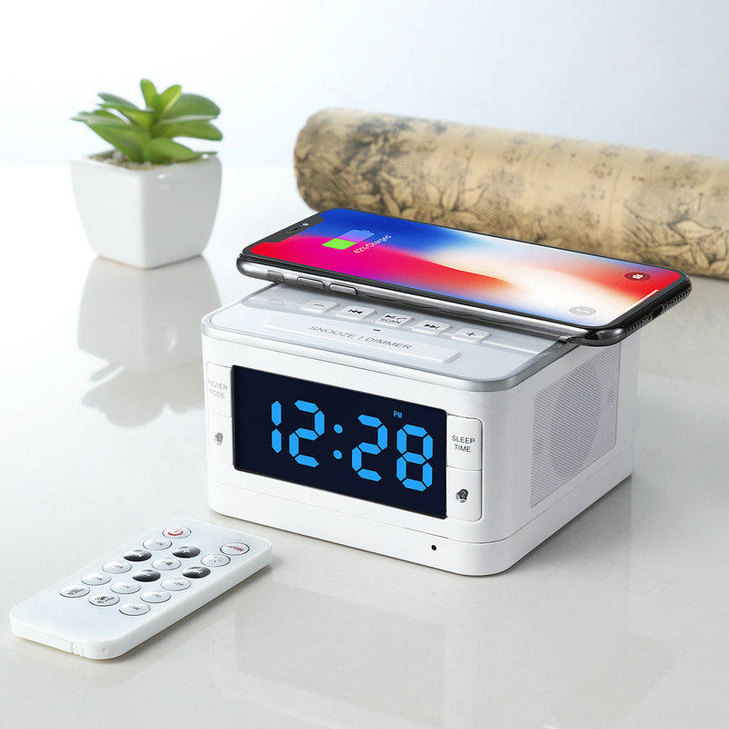 新款无线充电蓝牙音箱多功能闹钟音响酒店客房电子收音机床头