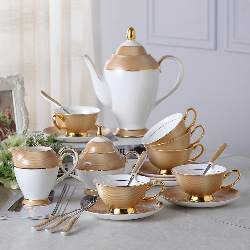 欧式骨瓷土豪金边田园复古咖啡杯具套装碟陶瓷英式下午茶红茶杯