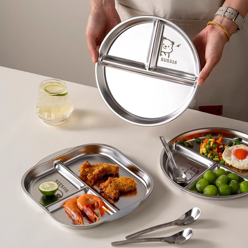 食品级分餐盘餐具盘子宝宝儿童餐盘304不锈钢幼儿园卡通动物分