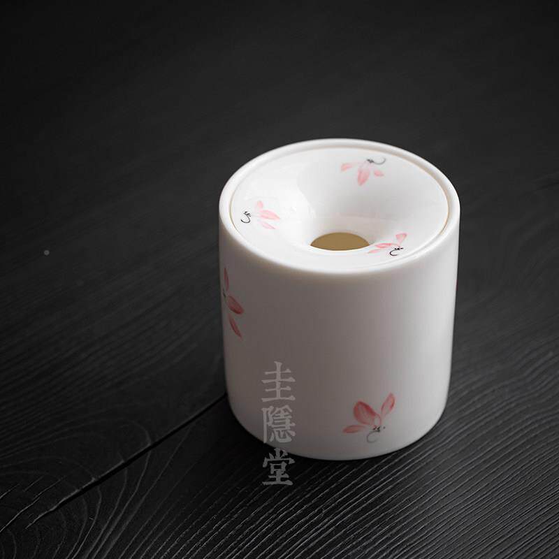 圭隐堂羊脂玉瓷手绘粉兰花洗陶瓷烟缸家用迷灰你建水茶9988877渣