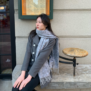 FIRST.PRETTY双排扣羊毛呢外套女中款质感毛呢显瘦外套