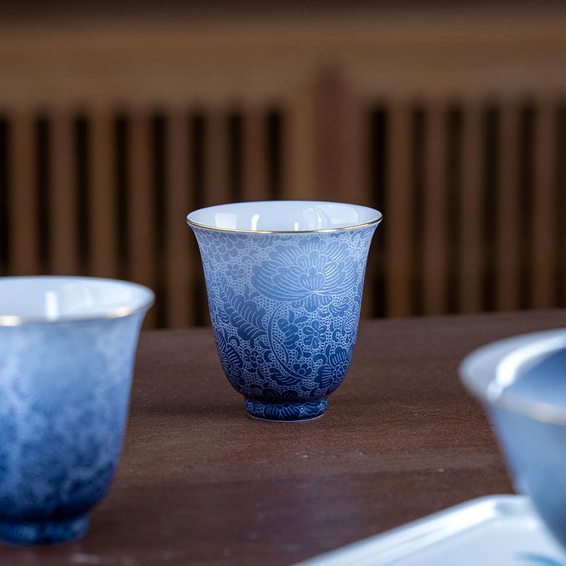 古帛扒花 品茗杯《十二花神》景德镇制手工高档茶具礼盒 功夫茶杯