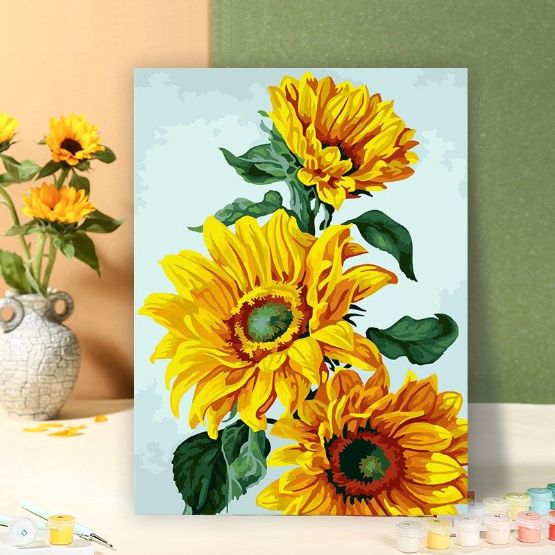 自油自画 数字油画填色diy油彩画花卉手工解压治愈手绘填充向日葵