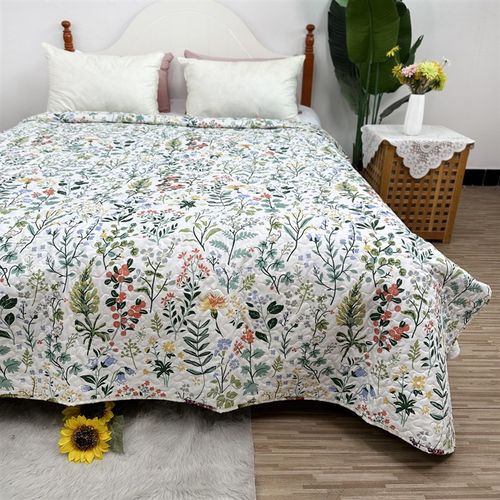 萱草花欧美田园风清新加大绗缝床盖夹棉亲肤铺沙发夏凉空调透气被