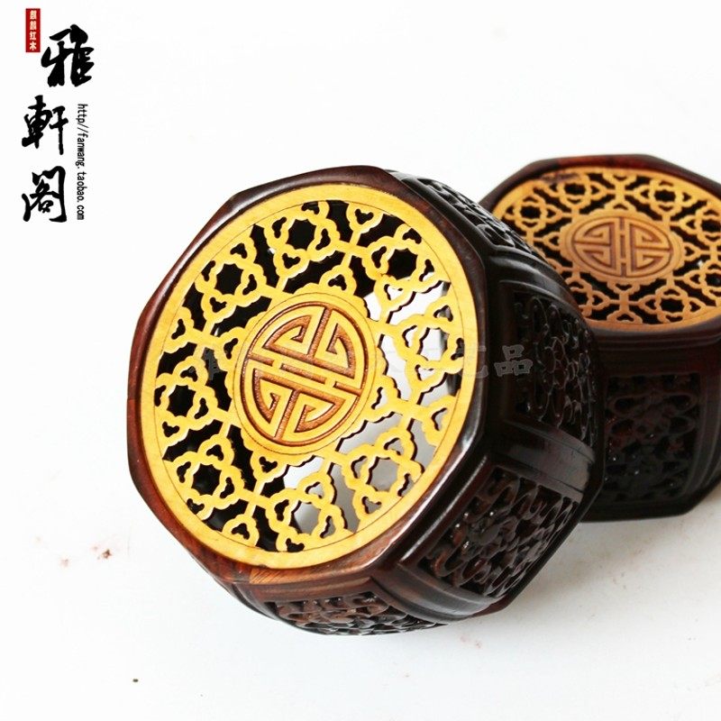 包邮 红酸枝木雕八角底座 精品工艺品摆件花瓶盆景实木底座镶黄杨