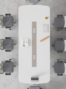 议桌长桌简约KR-1151现代白色会6-1椭0人会议室洽谈桌办公室圆桌