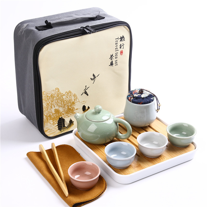 哥窑汝窑便携旅行茶具一壶四杯