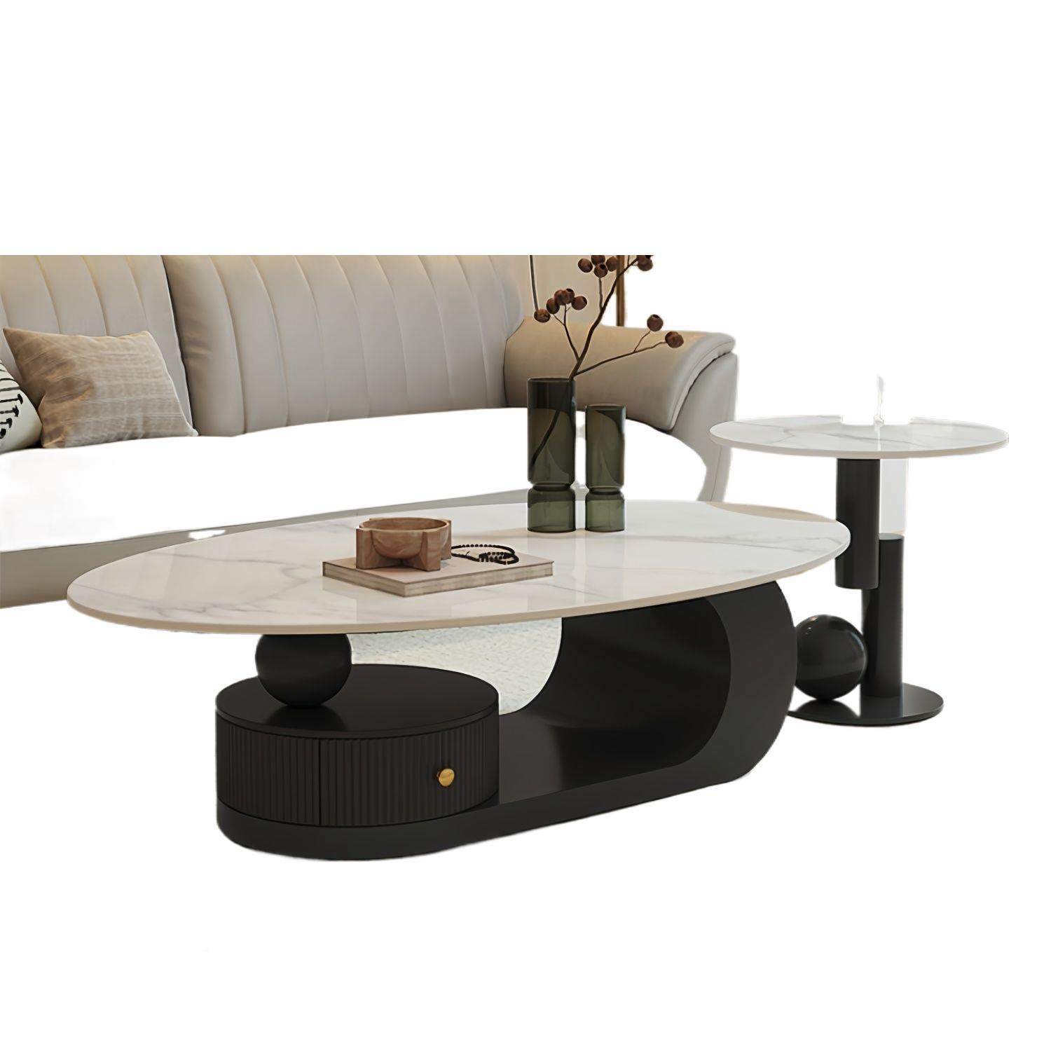 家用厅茶几几新款椭圆客约形HZ茶几奶油风岩板茶小户型简岩板桌