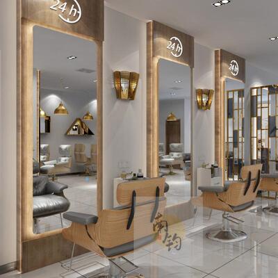 美发镜台网店红发廊专用镜子ESWKDL灯潮款理发镜子挂起简约带烫染