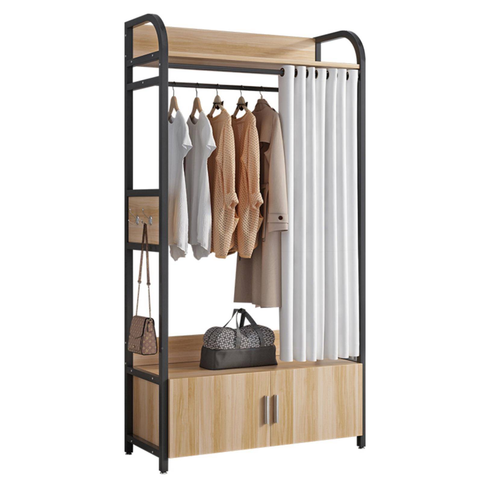 衣帽架实收CJU木生态板落地卧室加功多能家用纳柜衣帽间高加粗挂