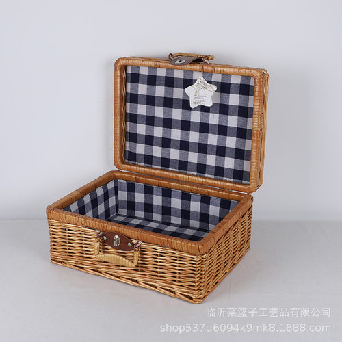 柳条藤编野餐篮带盖防尘可折叠