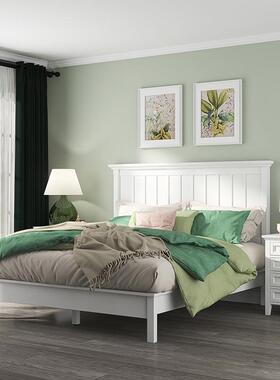 SI6K卧式实家具美式竖F755665M条床高床头双人大床简约欧白色全主