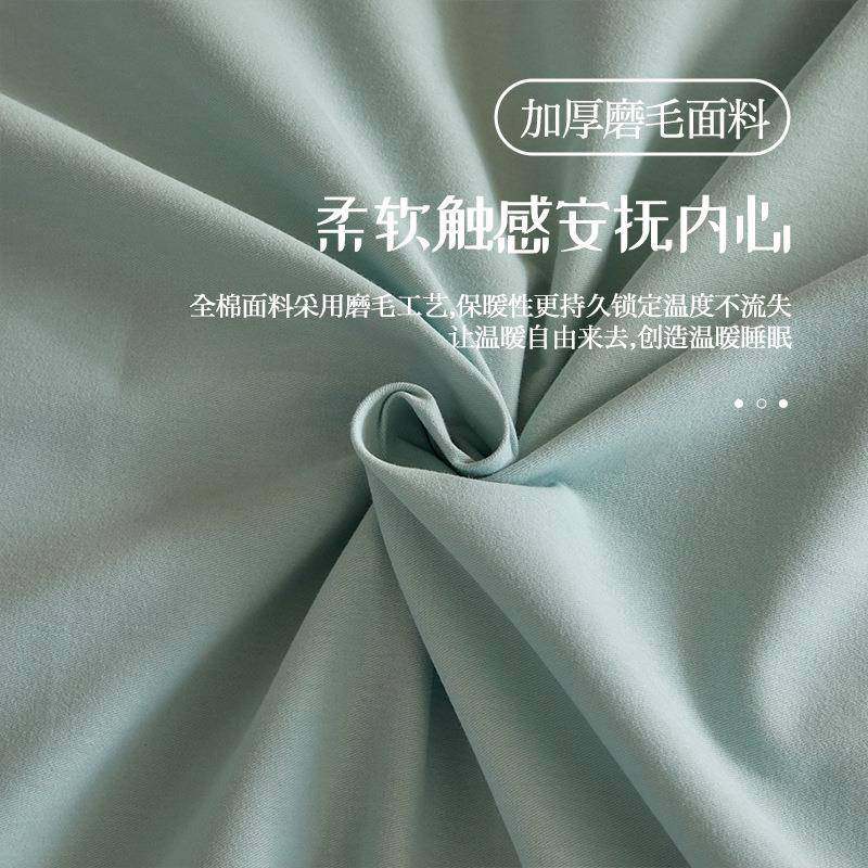 秋棉冬季全纯棉磨毛四件套EJI素色纯棉四件单人宿舍加厚磨毛三件