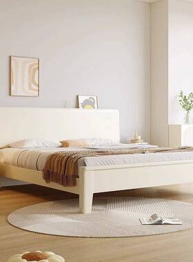 Fls奶油风实木床白色1.2米小户型1.8米主卧双人1.5家用民宿储物婚