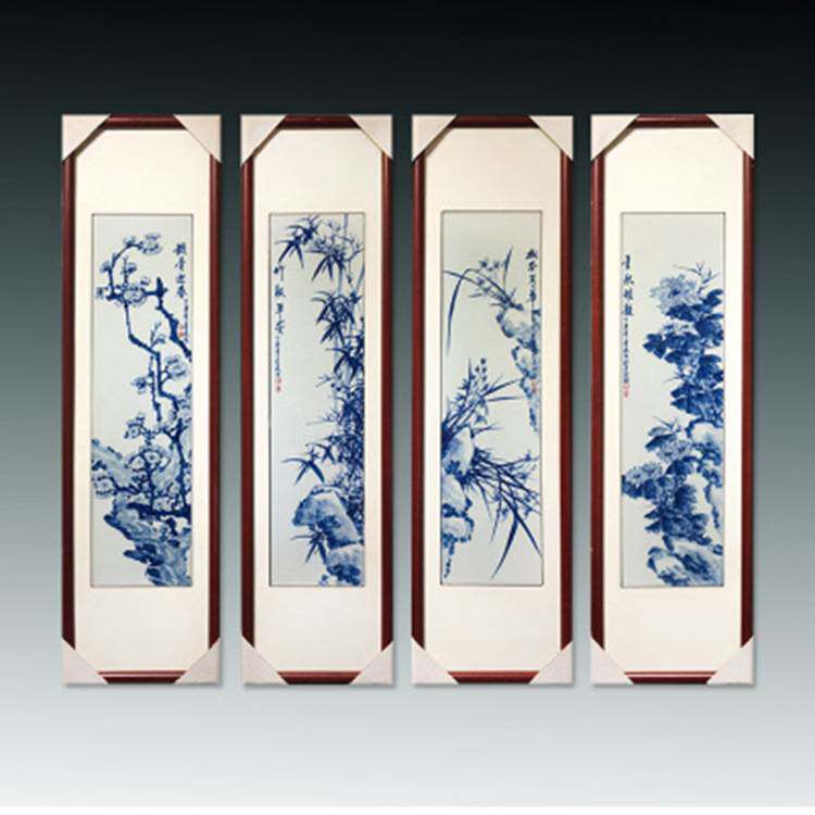 景德镇手绘陶瓷板画四条屏屏风挂画 家用客厅挂屏装饰画瓷片画