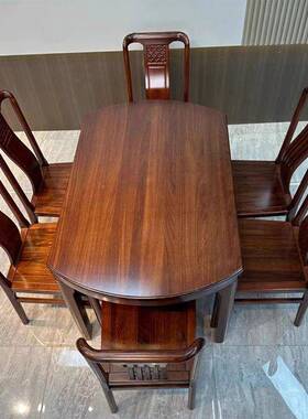 餐桌乌金木色圆实AAQ木桌餐桌椅伸缩方组合饭两用式中小户型折叠