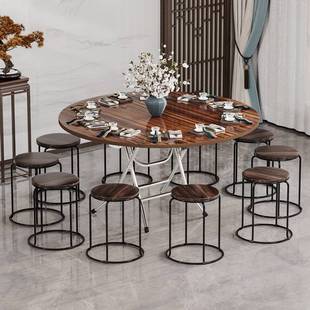 折叠桌子家用小户型餐桌农村10人吃饭圆桌靠边站方桌商用折叠饭桌