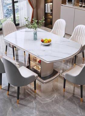 用岩板餐桌两用伸缩可变圆形储物方现代简约轻奢家小圆户ZCG型餐