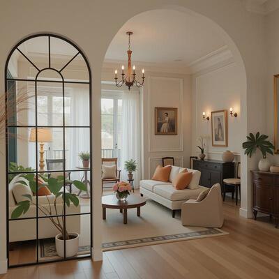 奶风铁艺玻璃屏风厅法式复古客隔断门窗创意油拱户门玄关遮FKP挡