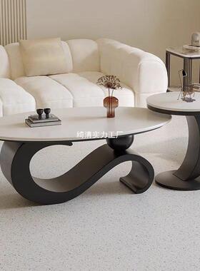 客厅约岩板茶几现代简轻家用椭圆形茶茶桌子新款奢卧室子母几KUU
